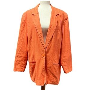 Newport News Linen Blend Vintage Blazer 16W Orange Summer Bright Retro Dopamine